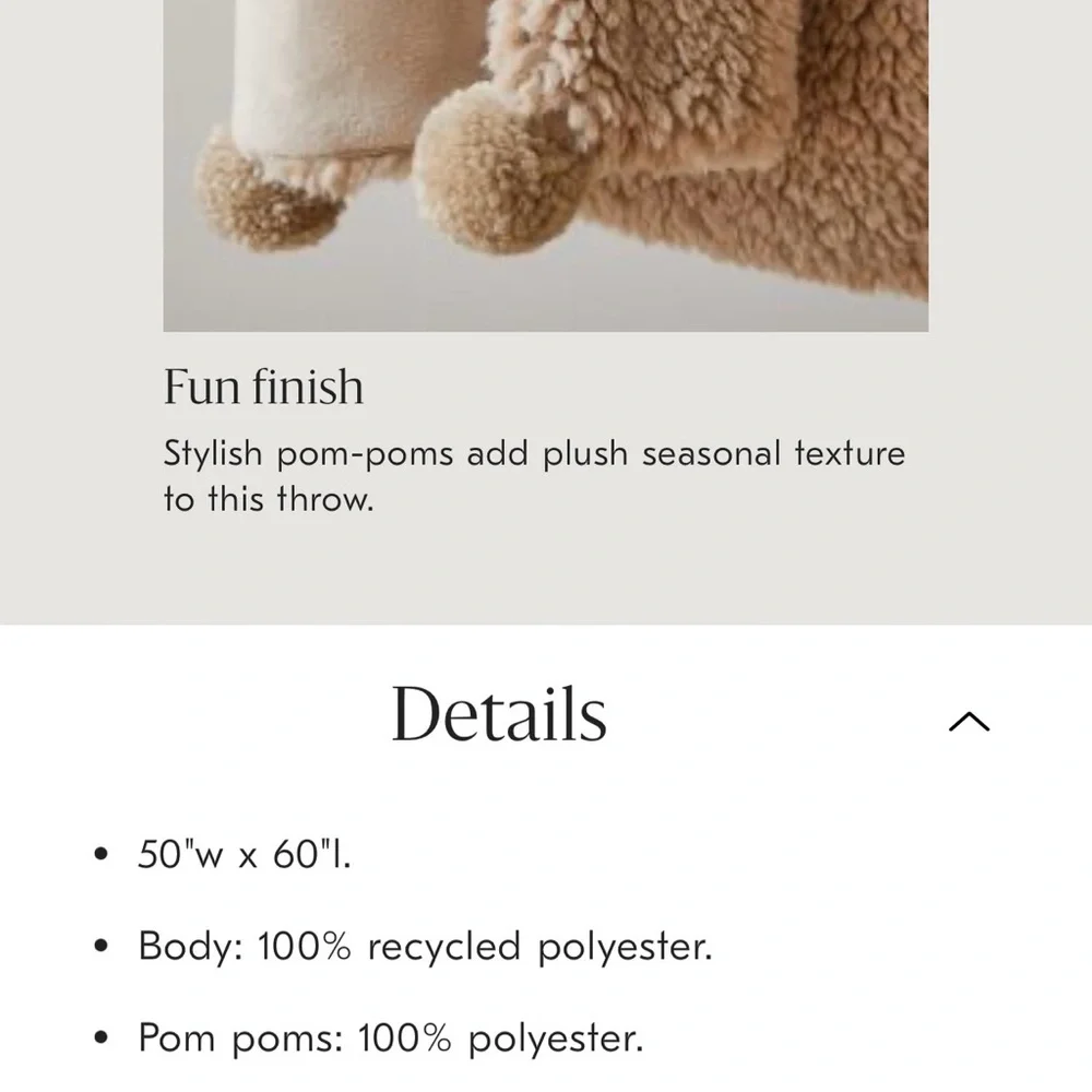 WEST ELM Cozy Sherpa Pom Pom Throw Blanket SABLE 47x60 NWT
